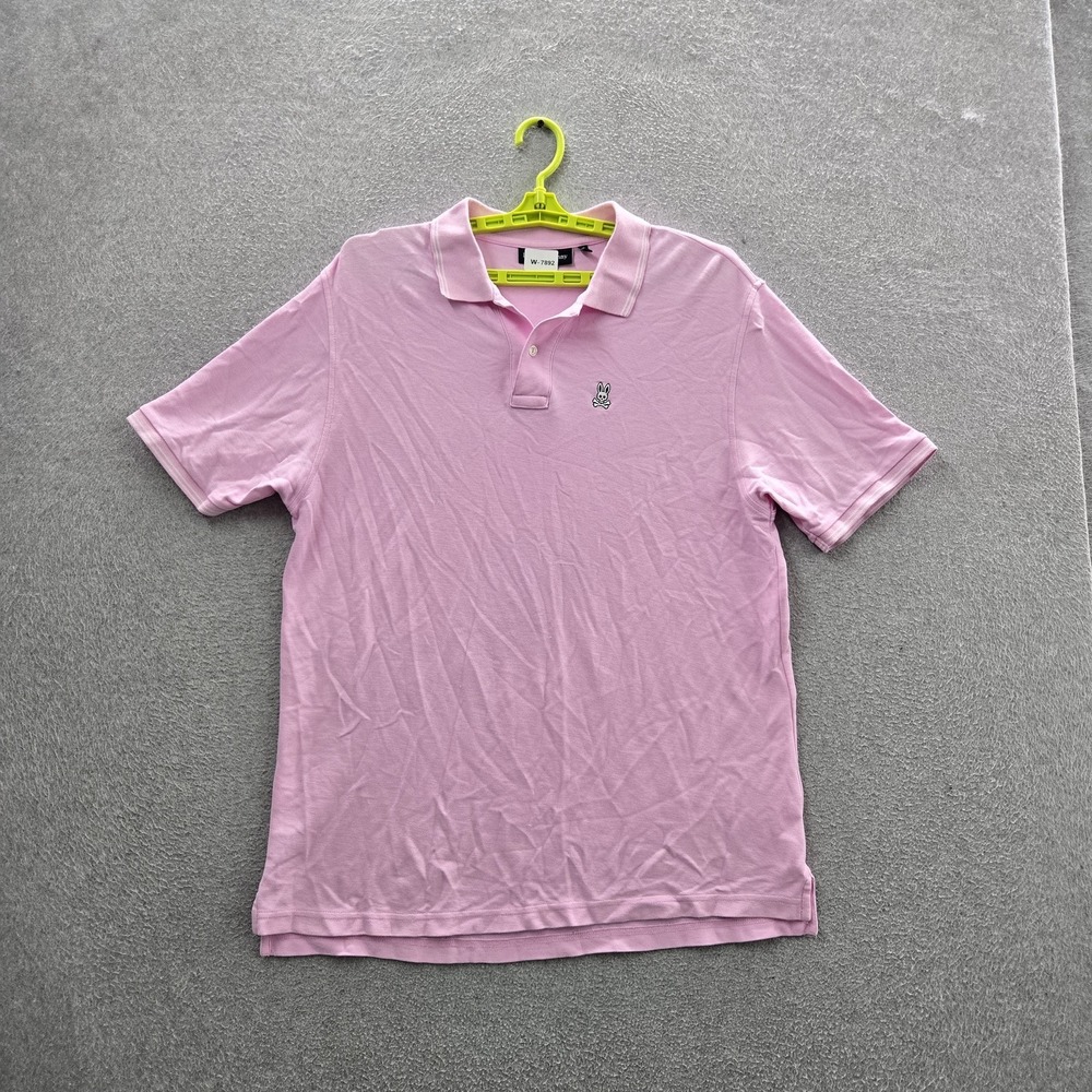 Psycho Bunny Men Polo 1 Pink Embroidered Button Logo Short Sleeve